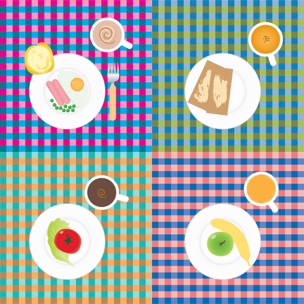 Four breakfast sets. Vector illustration